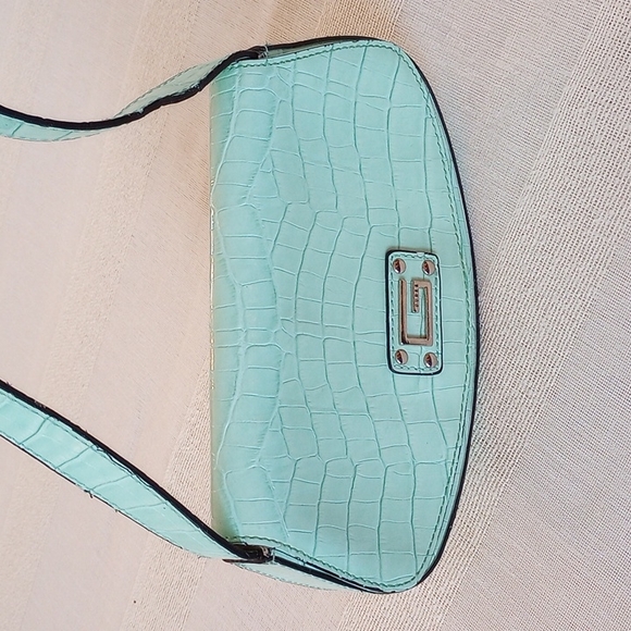 VTG Guess Curved Shoulder Patent Leather Bag Color: Mint Green - Picture 2 of 16